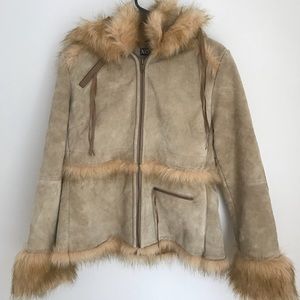 XOXO Genuine Leather Coat with Faux Fur Trim